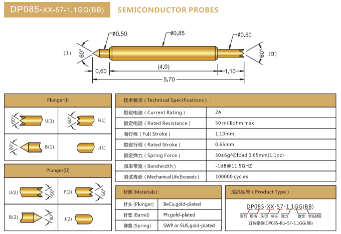 DP0.85mm探針，雙頭探針，華榮華BGA探針廠家